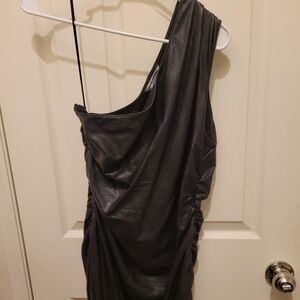 Amanda Uprichard Black Makia  faux leather dress Large one shoulder